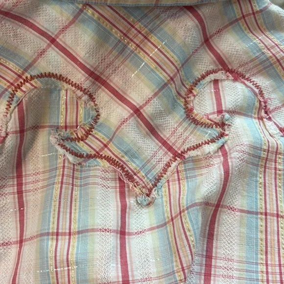 Ariat Woman’s Pastel Plaid Pearl Snap Western Shirt Embroidered Raw Hem Size XL - Picture 5 of 7